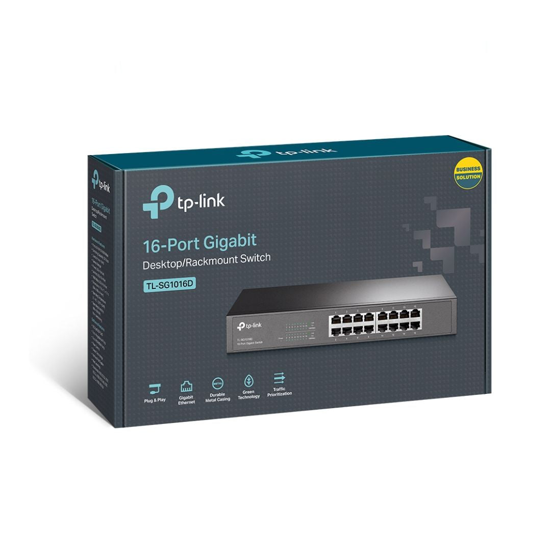 تي بي-لينك TL-SG1016D V9، محول جيجابت مكتبي/قابل للتركيب على رف، 16 منفذ