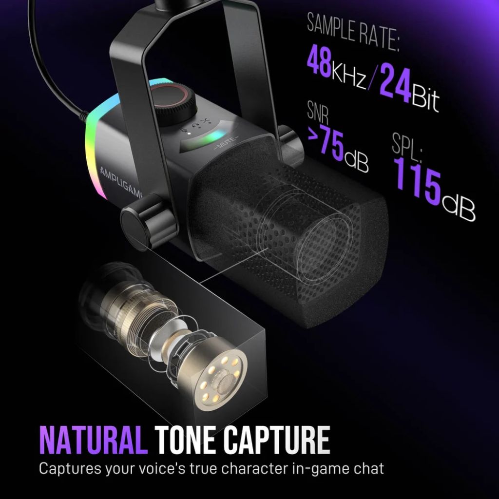 FIFINE AmpliGame AM8PROT USB/XLR Dynamic Mic Kit | RGB Boom Arm