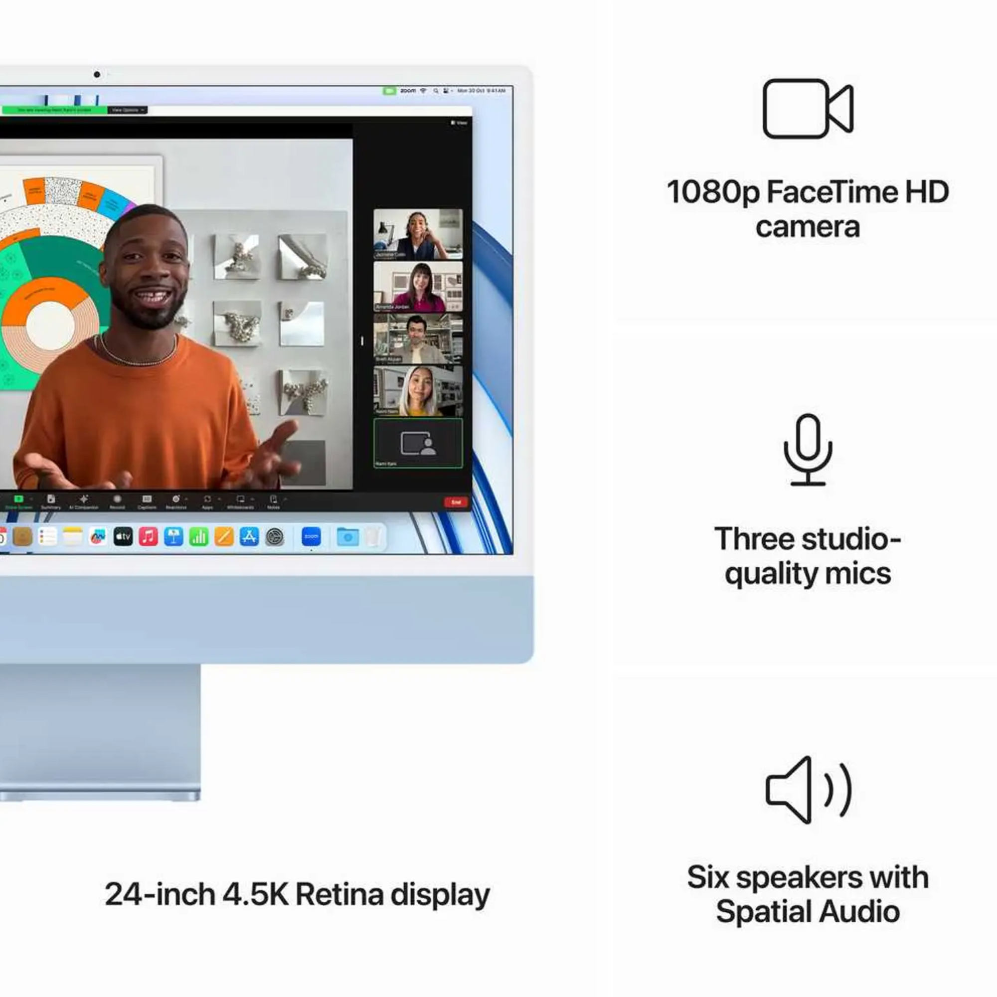 Apple iMac 24 MQRR3AB/A - A2873, M3 (8 Core), RAM 8GB, SSD 512GB, GPU (10 Core), شاشة Retina مقاس 24 بوصة بدقة 4.5K، أزرق