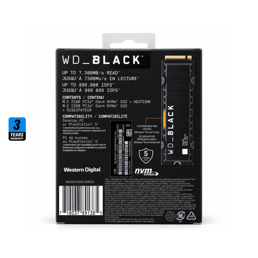 WD BLACK SN850X 1 تيرابايت مع مشتت حراري، 7300 ميجابايت/ثانية M.2 NVME، PCIe 4.0