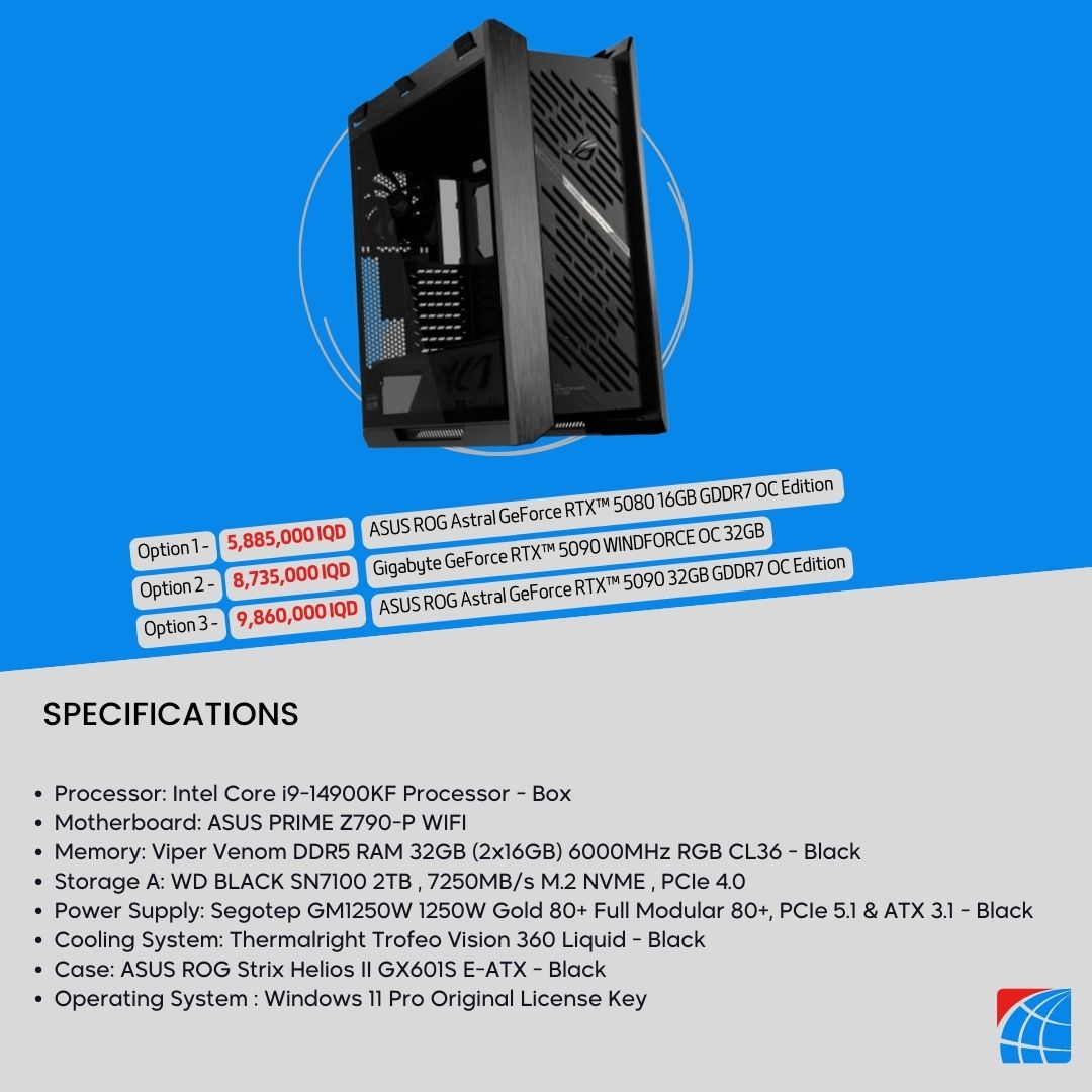 Pc Build Intel Core i9-14900KF , RTX™ 5080 16GB   , RTX™ 5090 32GB , RTX™ 5090 32GB