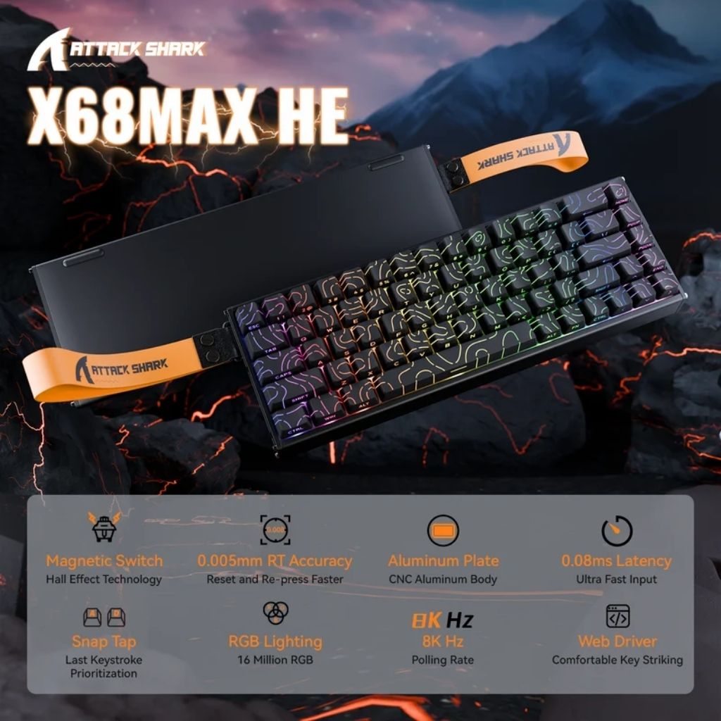 ATTACK SHARK X68 MAX HE Wired Gaming Keyboard - Black Contours