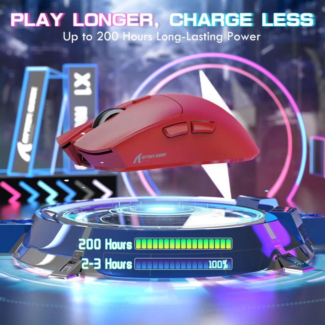 ماوس الألعاب ATTACK SHARK X1 ثلاثي الأوضاع - أحمر