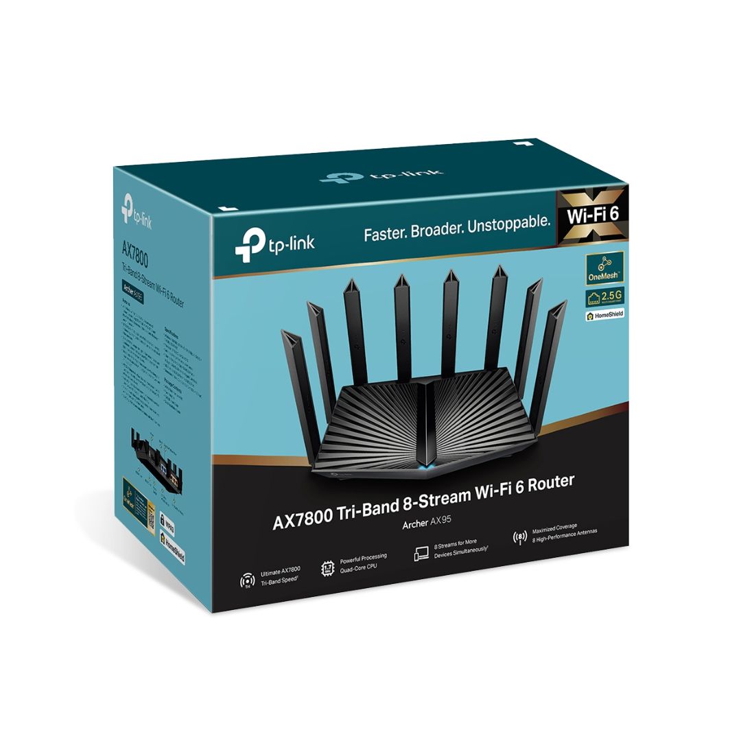 جهاز التوجيه TP-Link Archer AX95، AX7800 ثلاثي النطاق بتقنية Wi-Fi 6E