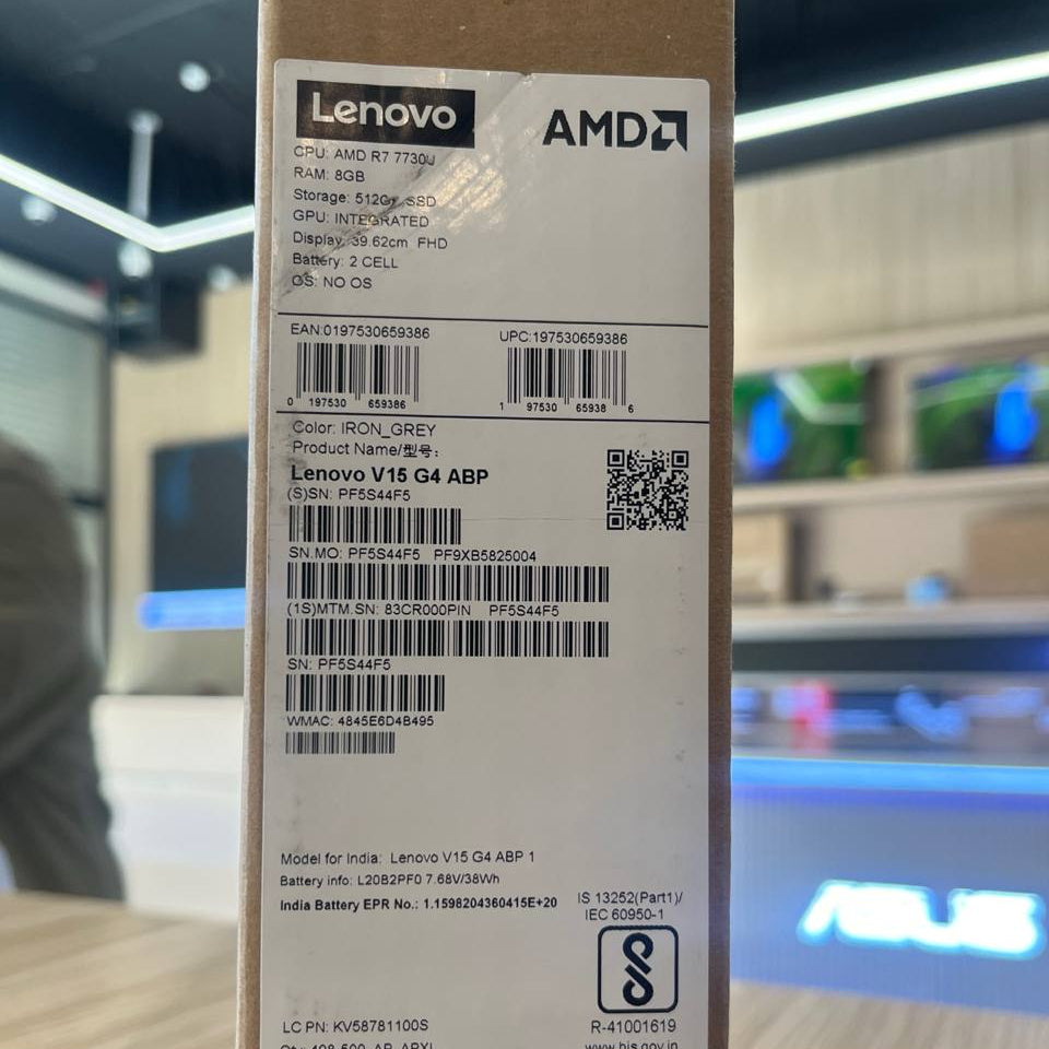 لينوفو V15 G4 - (بدون دبوس)، معالج AMD Ryzen 7-7730U، ذاكرة وصول عشوائي 8 جيجابايت، قرص صلب SSD بسعة 512 جيجابايت، شاشة مدمجة 15.6 بوصة FHD، لون رمادي حديدي