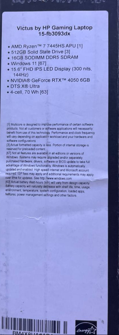 HP Victus 15-fb3093dx, AMD Ryzen 7 7445HS, RAM 16GB, SSD 512GB, NVIDIA RTX 4050 6GB, 15.6 Inch FHD 144Hz, Silver