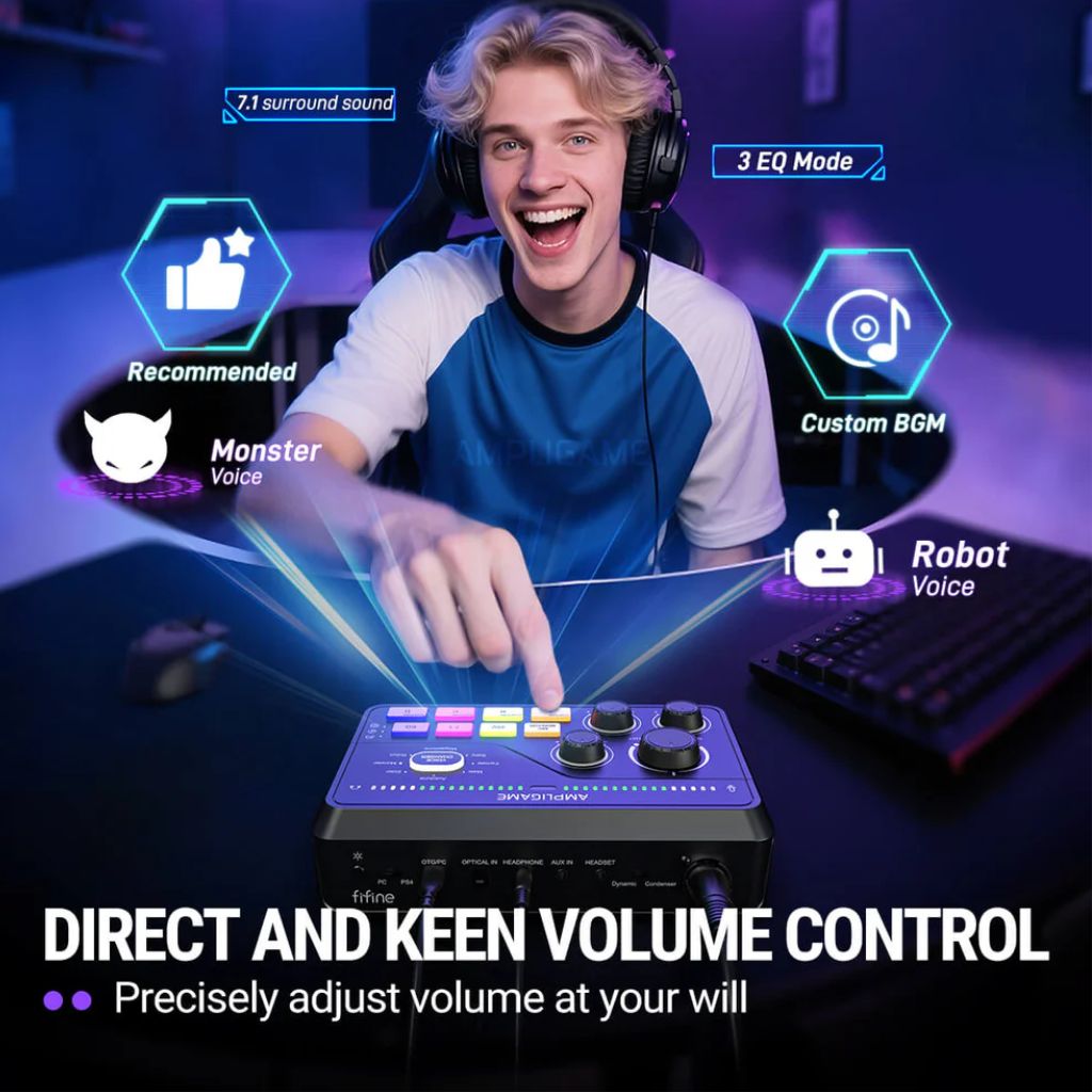 FIFINE AmpliGame SC8 - RGB Gaming Audio Mixer