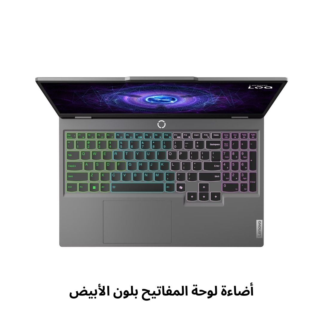 لينوفو LOQ 15IRX9 - (71PS) معالج Intel Core i7-13650HX، ذاكرة وصول عشوائي 16 جيجابايت، قرص صلب SSD بسعة 512 جيجابايت، بطاقة رسومات RTX 4050 بسعة 6 جيجابايت، شاشة 15.6 بوصة FHD IPS بتردد 144 هرتز، لون رمادي قمري