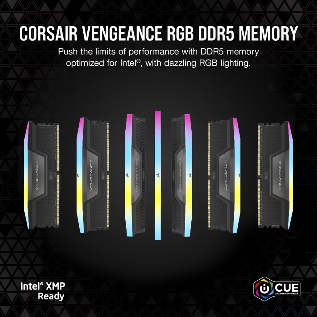 Corsair Vengeance RGB 64GB (2×32GB) DDR5 6000MHz CL38 Desktop Memory - Black
