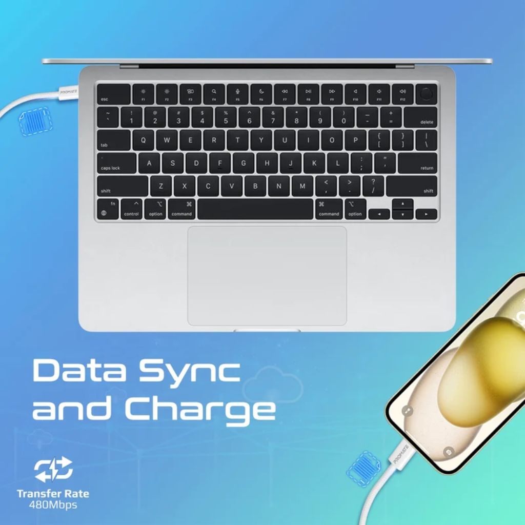 Promate EcoLine-CC120 60W USB-C to USB-C Cable 1.2M - White