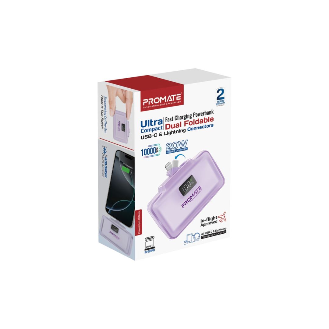 Promate PowerUp-10Duo Power Bank 10000mAh, 20W - Purple