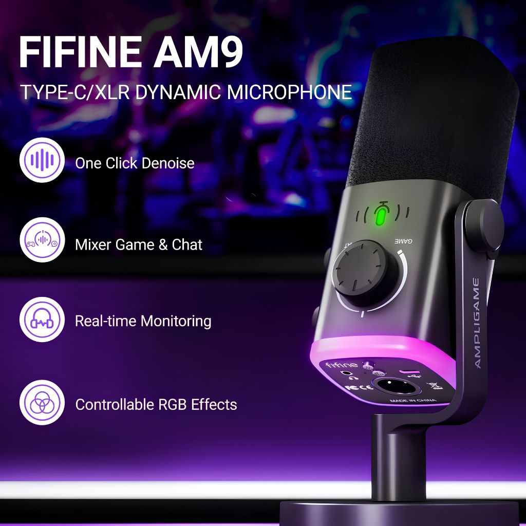 FIFINE AmpliGame AM9 - USB/XLR Dynamic Microphone