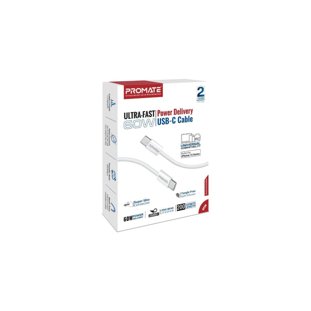 Promate EcoLine-Ci120 27W USB-C to Lightning Cable 1.2M - White