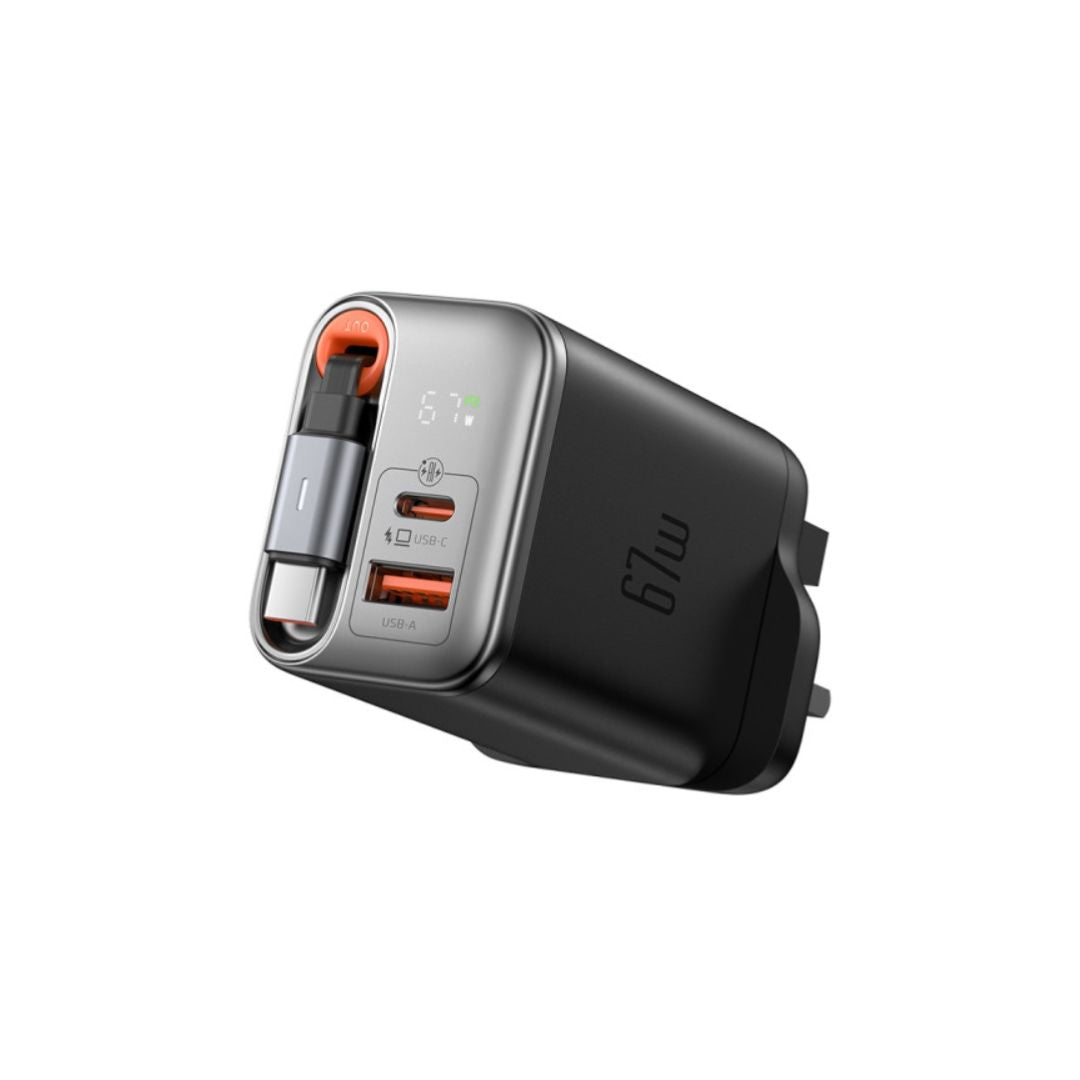 Mcdodo CH-4090 67W GaN Charger with Built-in Retractable USB-C Cable - Black