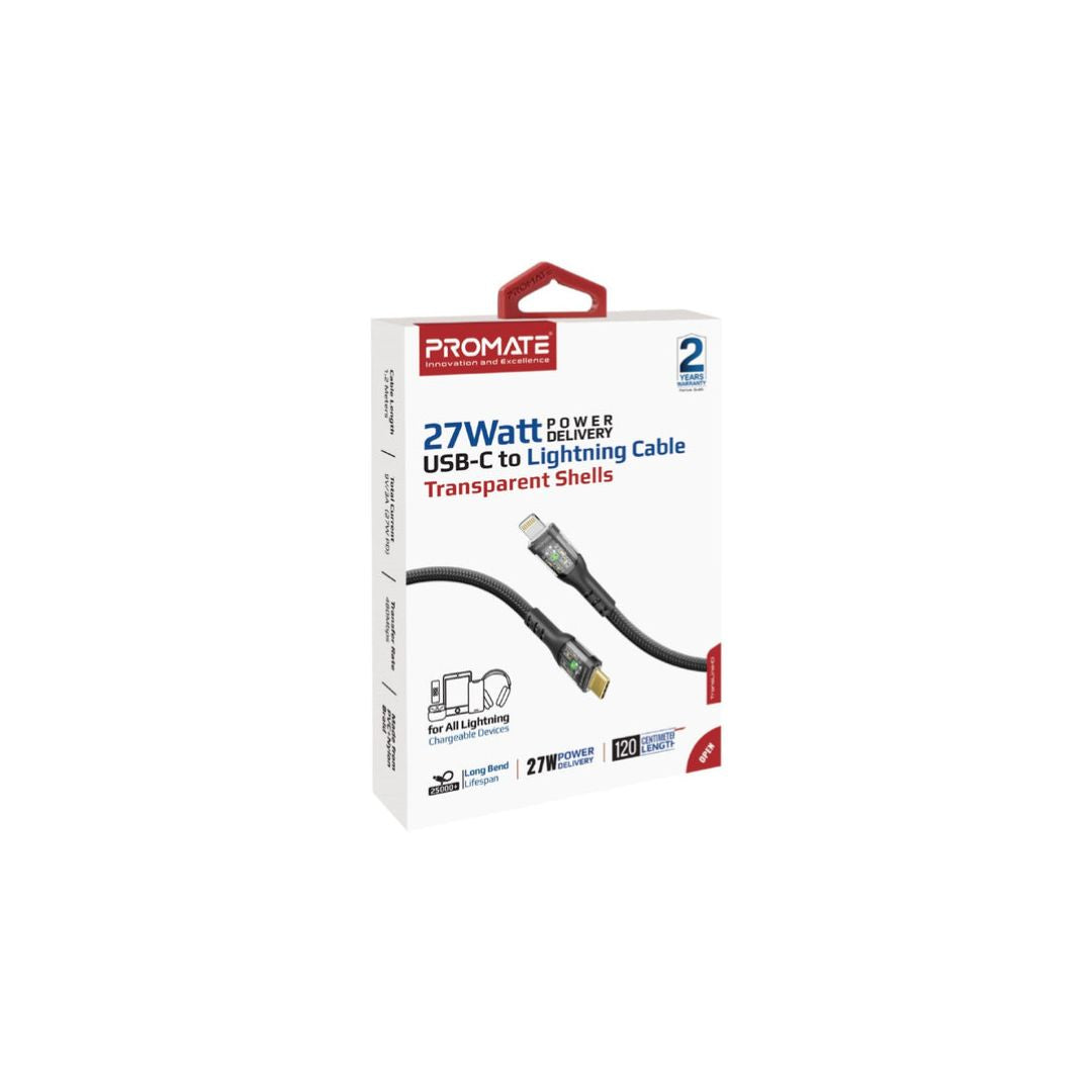 Promate TransLine-Ci 27W USB-C to Lightning Cable 1.2M - Black