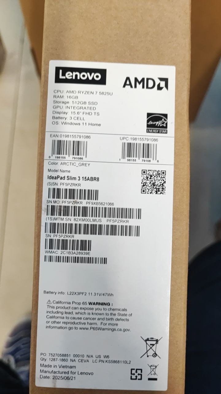 Lenovo IdeaPad Slim 3 15ABR8 - (LMUS) AMD Ryzen 7-5825U, ذاكرة وصول عشوائي 16 جيجابايت، قرص صلب 512 جيجابايت، بطاقة رسومات Radeon™، شاشة لمس 15.6 بوصة عالية الدقة بالكامل بتقنية IPS، رمادي قطبي