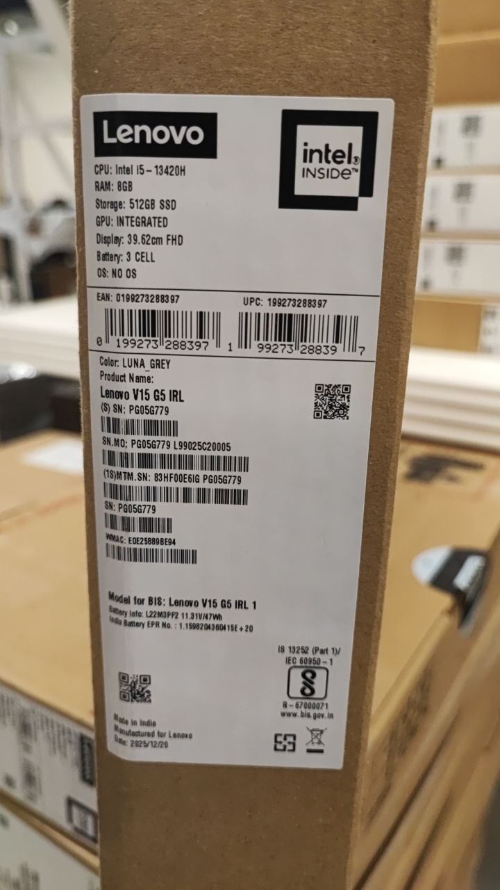 Lenovo V15 G5 IRL - (E6IG) Intel Core i5-13420H, RAM 8GB, SSD 512GB, Intel® UHD Graphics, 15.6 Inch FHD, Luna Grey