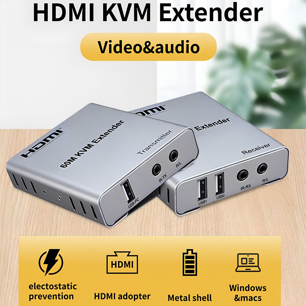 Hi-Focus - HDMI USB KVM Extender Over LAN 60m with Audio