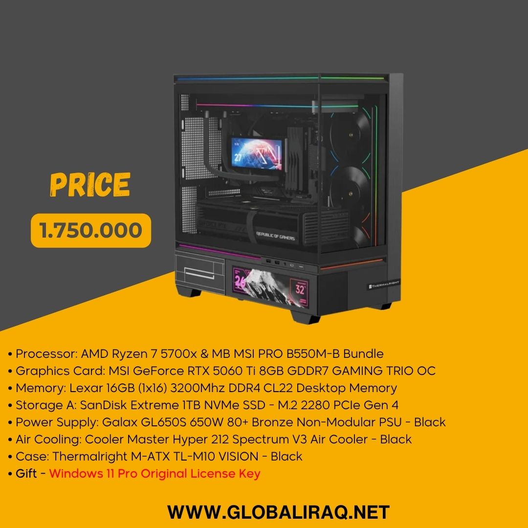 تجميعة حاسوب: معالج AMD 7 5700x، كرت شاشة RTX 5060 TI سعة 8 جيجابايت