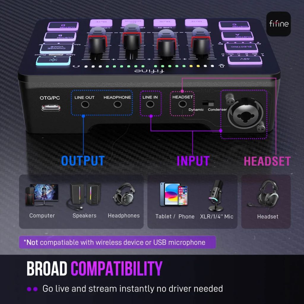 FIFINE AmpliGame SC3 - RGB Gaming Audio Mixer