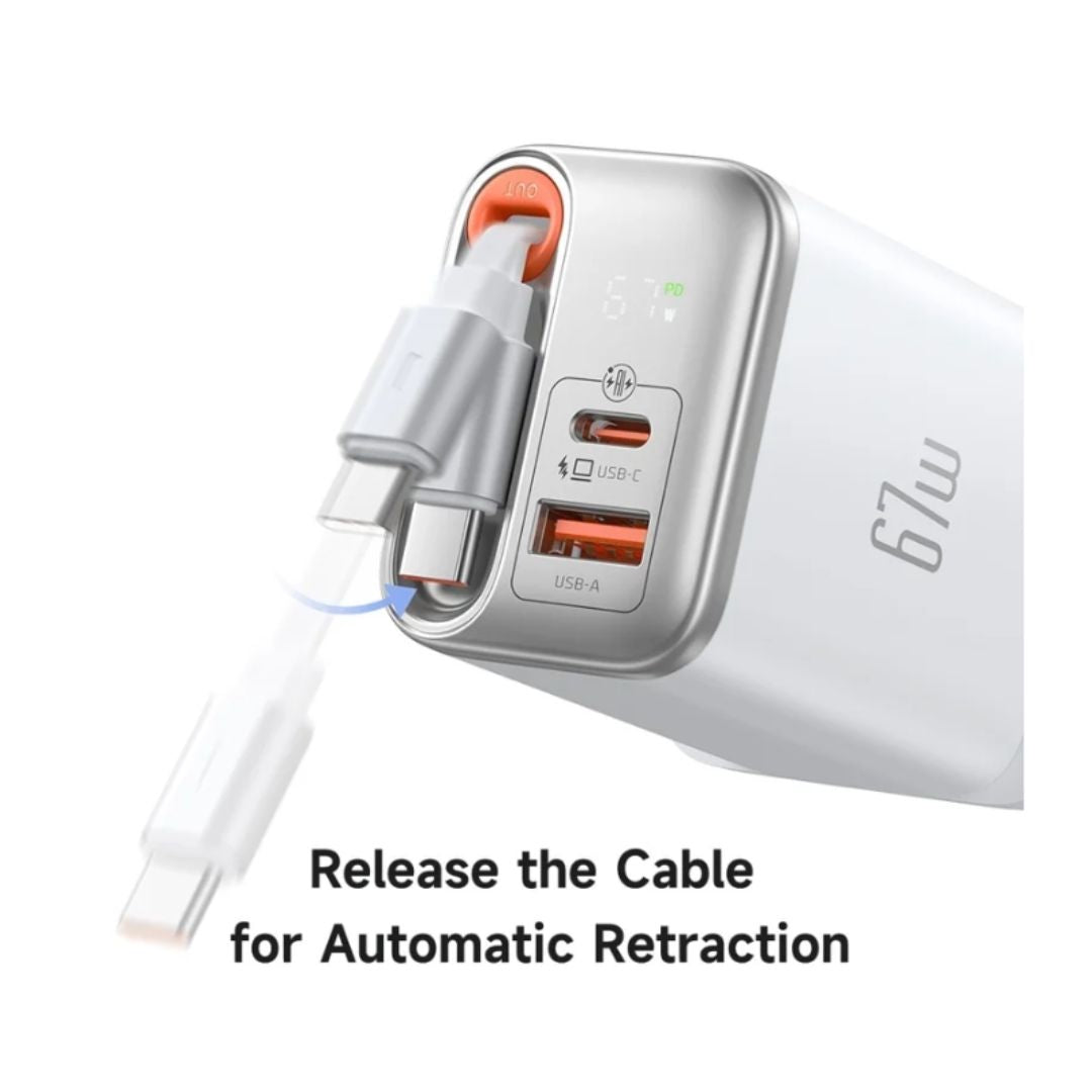 Mcdodo CH-4092 67W GaN Charger with Built-in Retractable USB-C Cable - White