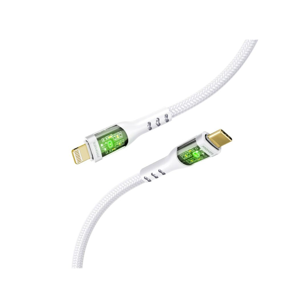 Promate TransLine-Ci 27W USB-C to Lightning Cable 1.2M - White