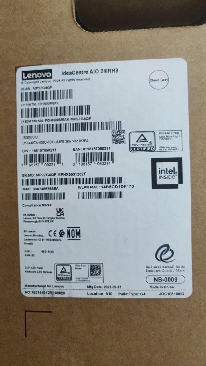 All in One Lenovo IdeaCentre AIO 24IRH9 (M6AK), Intel Core i5-13420H, RAM 8GB, SSD 512GB, Intel UHD Graphics, 23.8 Inch FHD Touch IPS 100Hz, Cloud Grey