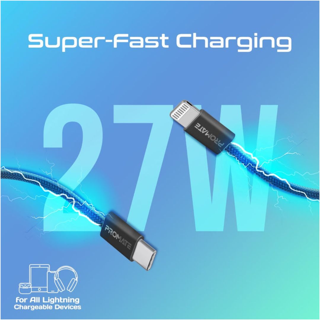 كابل بروميت EcoLine-Ci120 بمنفذ USB-C إلى Lightning بقوة 27 واط وطول 1.2 متر - أسود