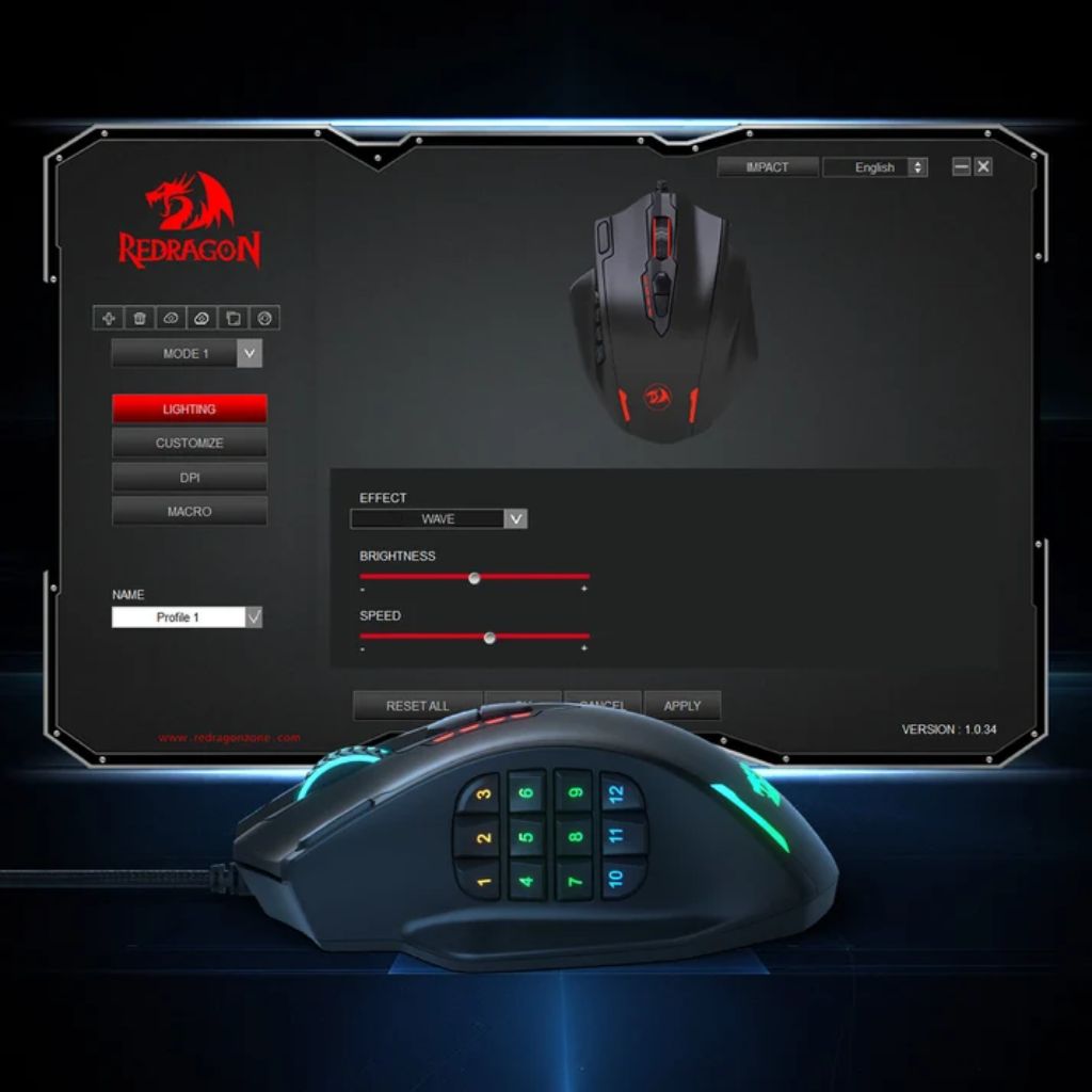 Redragon IMPACT M908 Wired Gaming Mouse - Black