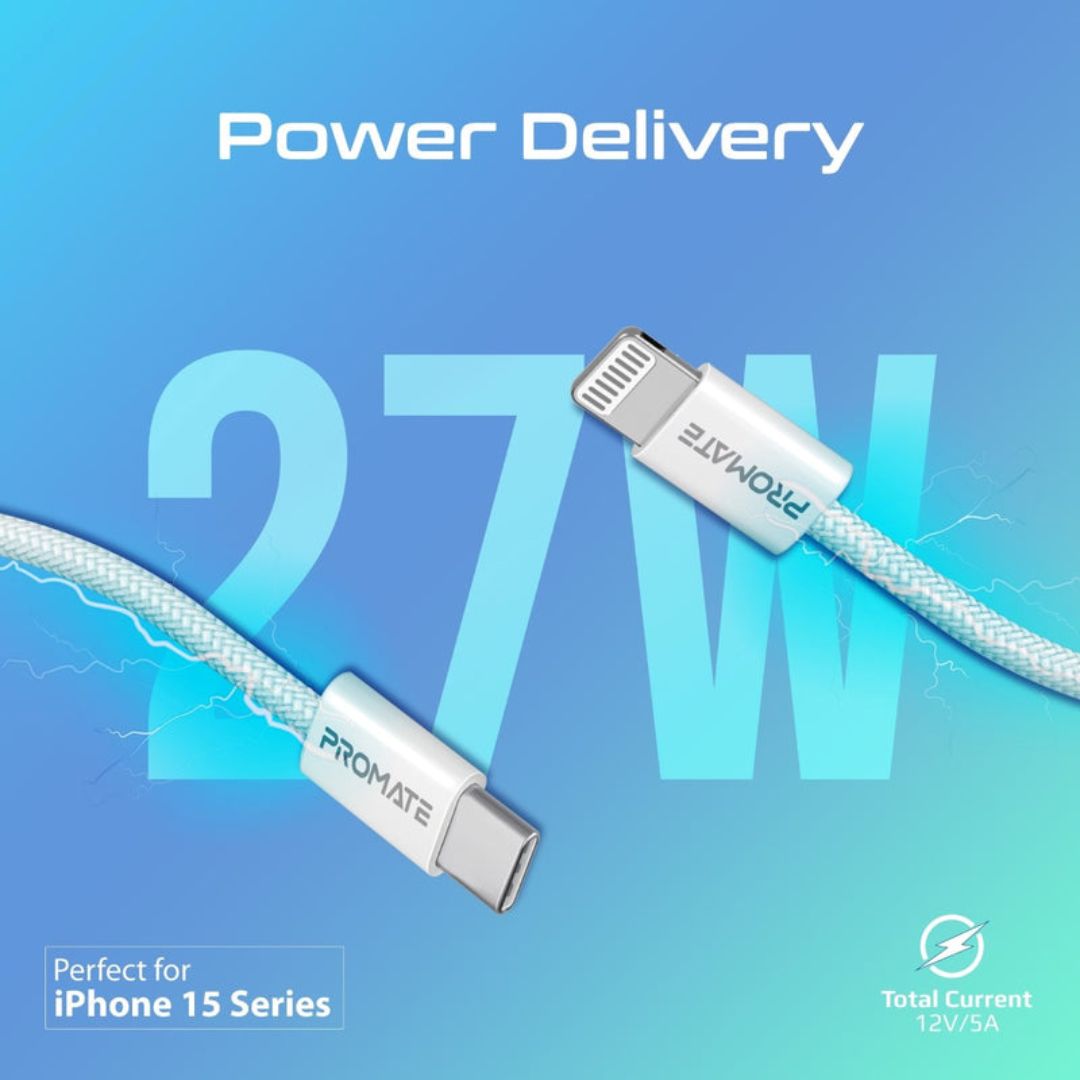 Promate EcoLine-Ci120 27W USB-C to Lightning Cable 1.2M - White