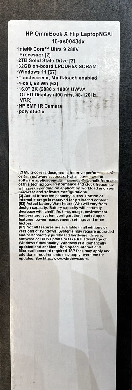 HP OmniBook X Flip 16-AS0043dx, Intel Core Ultra 9-288V, RAM 32GB, SSD 2TB, Intel Arc 140V, 16 inch 3K OLED Touch, Eclipse Grey