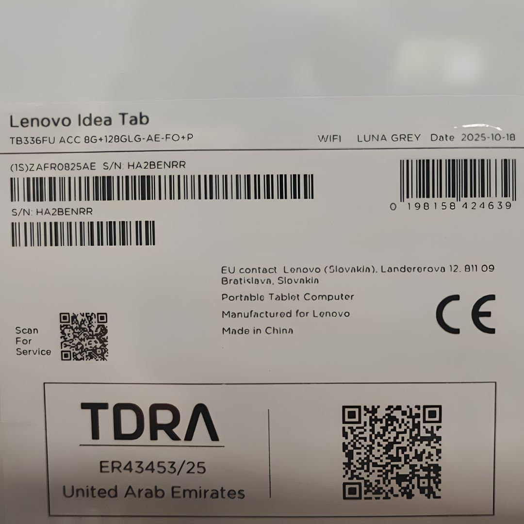 Lenovo Idea Tab (TB336FU), MediaTek Dimensity-6300, RAM 8G, Storage 128GB, 11 2.5K IPS Touch screen, Luna Grey
