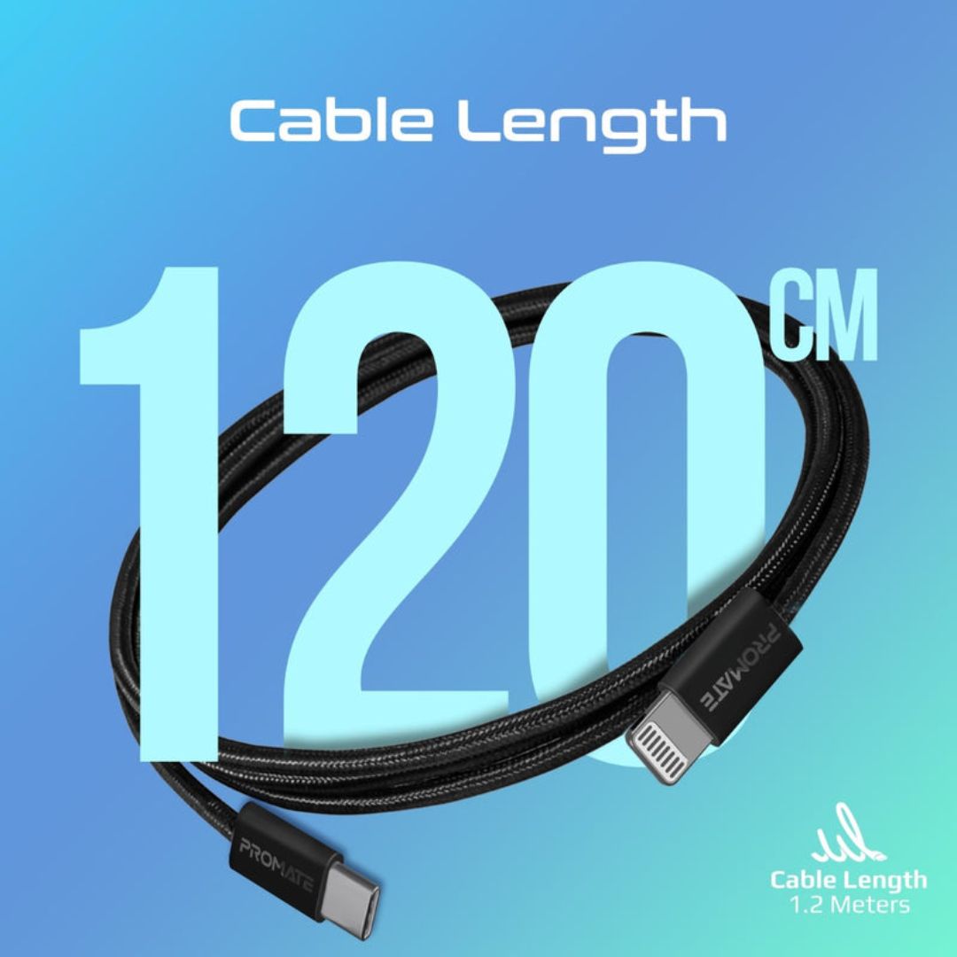 كابل بروميت EcoLine-Ci120 بمنفذ USB-C إلى Lightning بقوة 27 واط وطول 1.2 متر - أسود