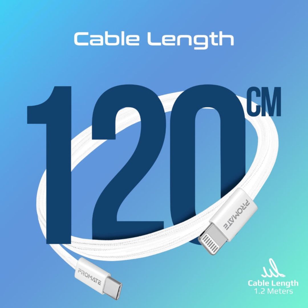 Promate EcoLine-Ci120 27W USB-C to Lightning Cable 1.2M - White