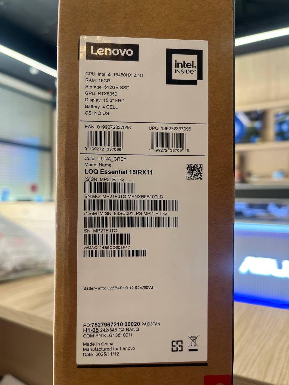 Lenovo LOQ Essential 15IRX11 - (1LPS) Intel Core i5-13450HX, RAM 16GB, SSD 512GB, NVIDIA RTX 5050 8GB, 15.6 Inch FHD, Luna Grey