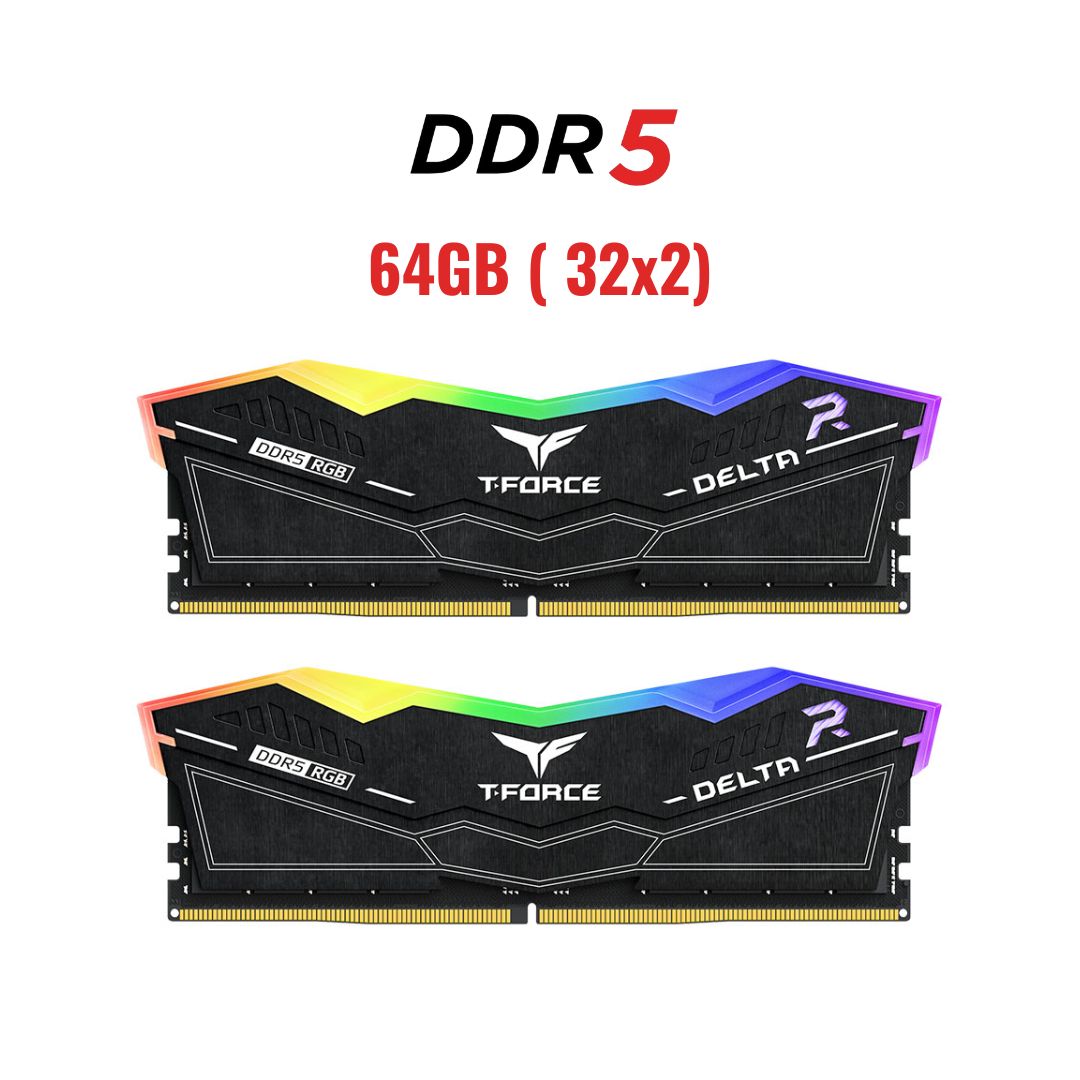 TEAMGROUP T-Force Delta RGB DDR5 Ram 64GB (2x32GB) 6000MHz CL38 - Black