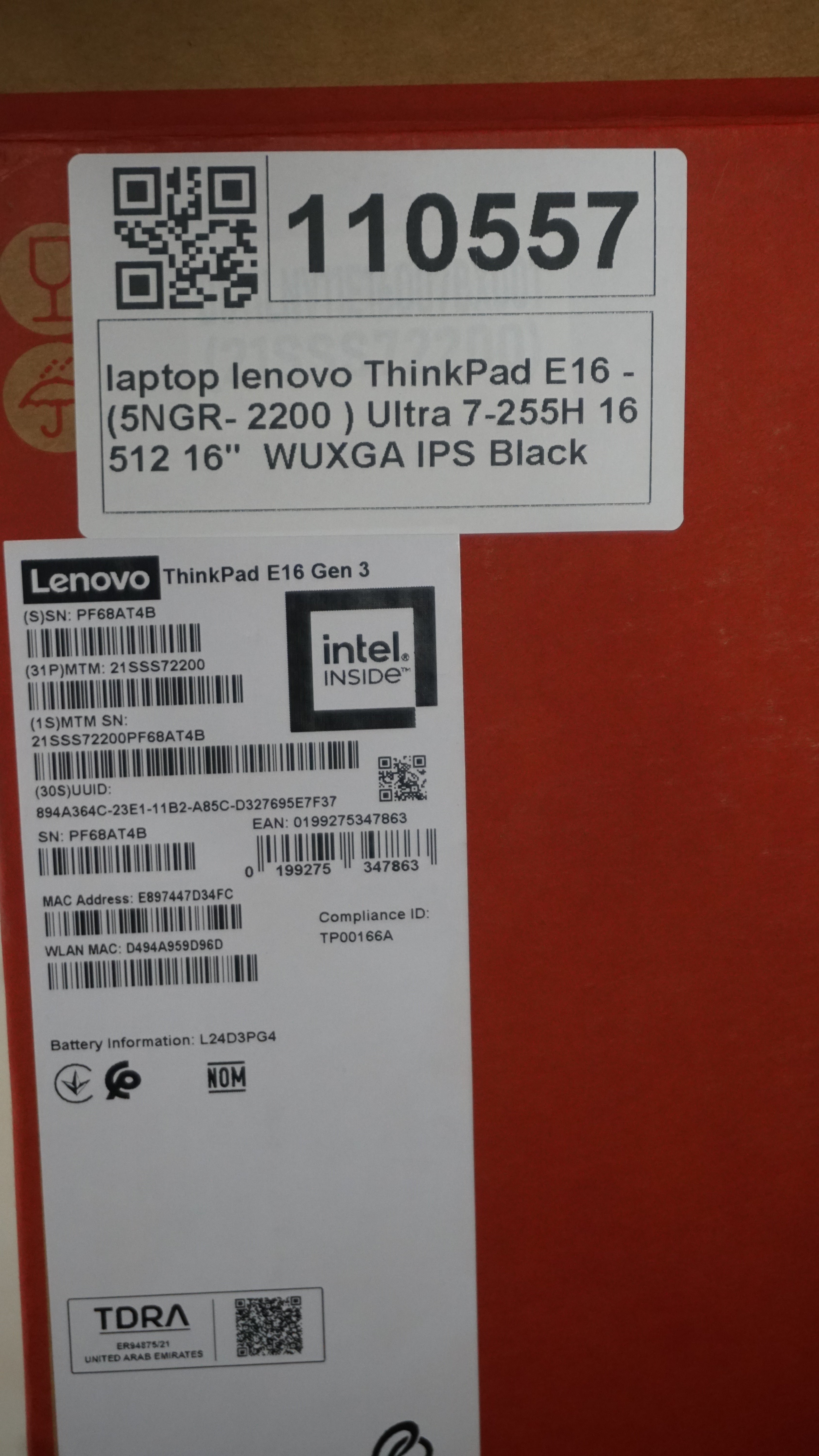 Lenovo ThinkPad E16 - (5NGR) Ultra 7-255H, 16GB, 512GB, Intel® Graphics, 16 Inch WUXGA IPS, Black