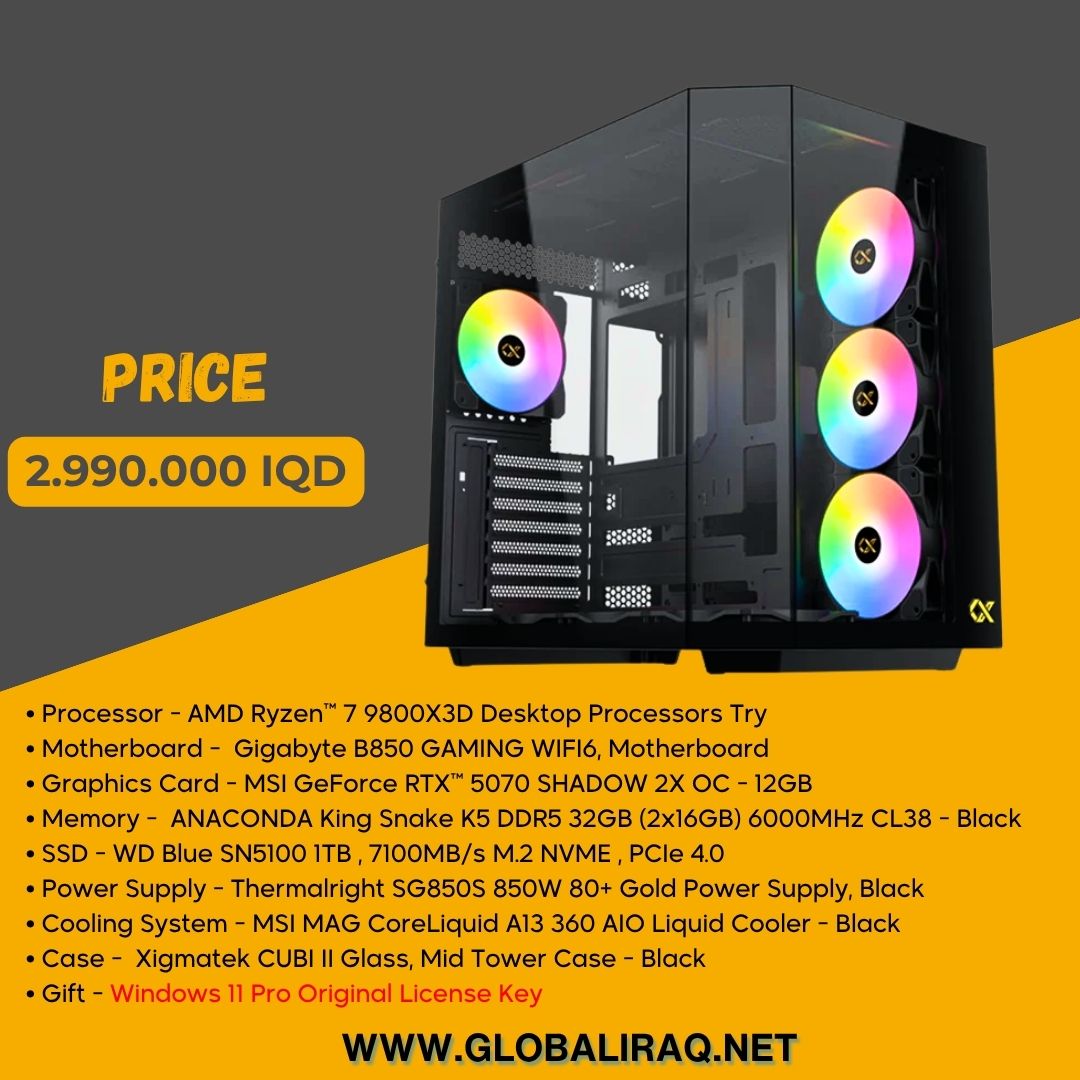 Pc Build AMD Ryzen 7 9800X3D, RTX 5070 12GB