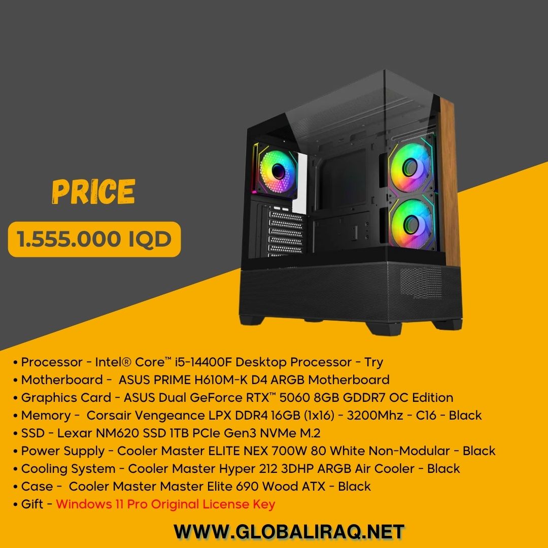 بناء جهاز كمبيوتر شخصي بمعالج Intel i5 14400F وبطاقة رسومات RTX 5060 سعة 8 جيجابايت