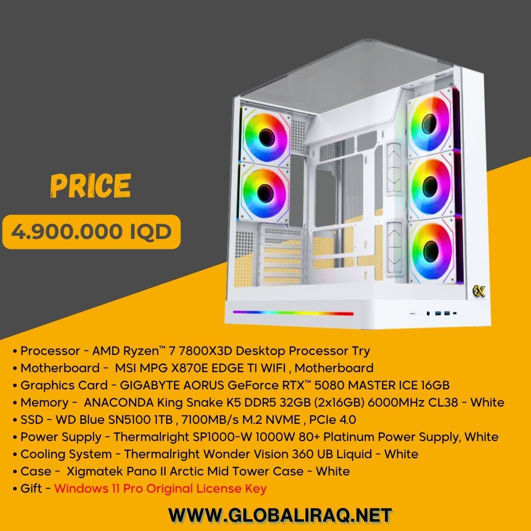 تجميع جهاز كمبيوتر AMD Ryzen 7 7800X3D، RTX 5080 16GB