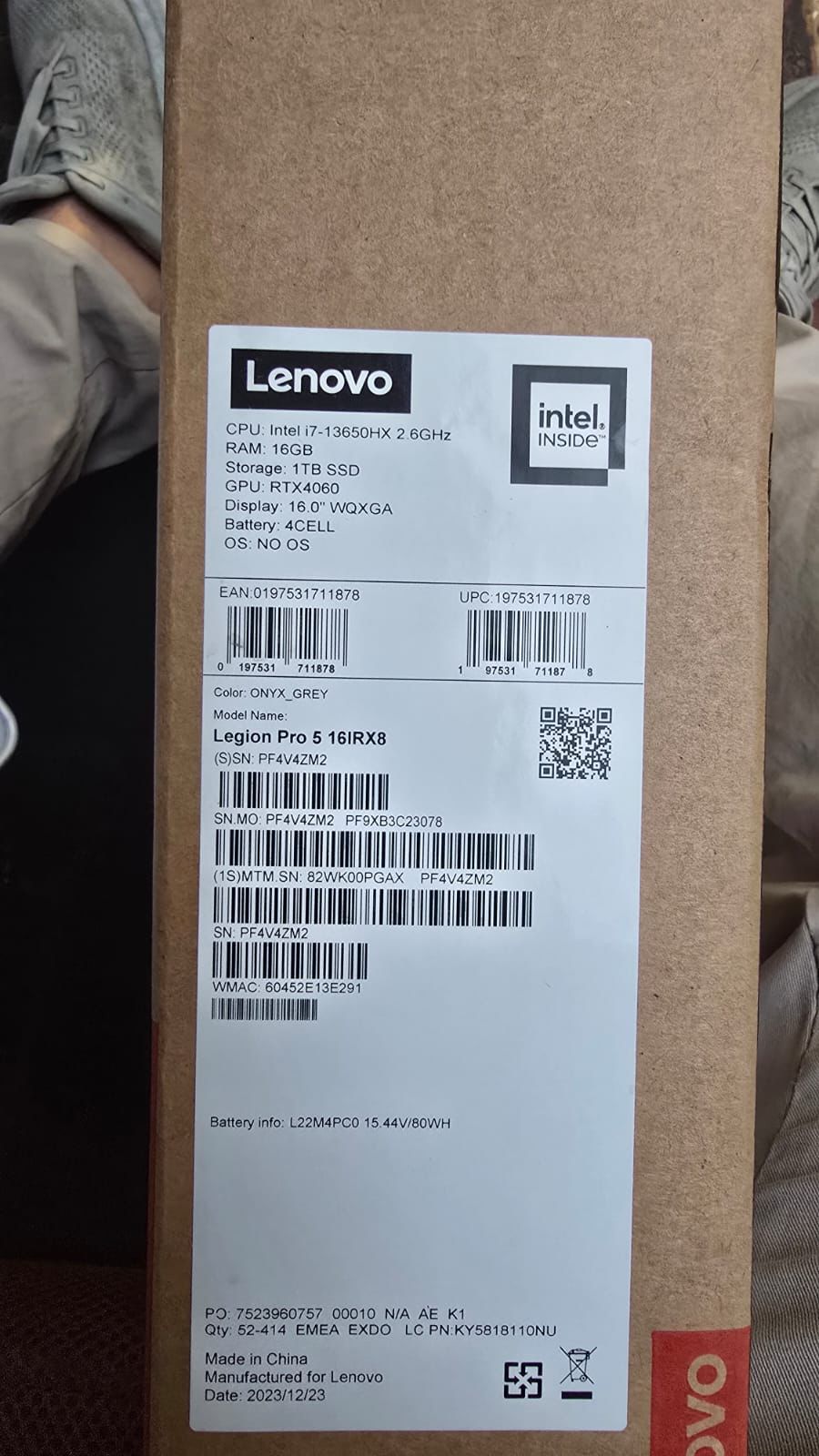 Lenovo Legion PRO 5 16IRX8 - (PGAX), Intel Core i7-13650HX, RAM 16GB, 1TB SSD, RTX 4060 8GB, 16.0 2K WQXGA IPS 240Hz, Onyx Gray