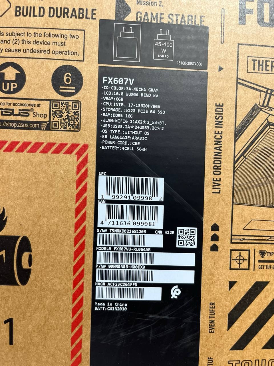 ASUS TUF GAMING F16 FX607VU-RL084AR, Intel Core i7-13620H, RAM 16GB, SSD 512GB, NVIDIA RTX 4050 6GB, 16.0 inch WUXGA IPS 144Hz, Mecha Gray