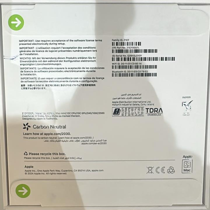 Apple Mac Mini A3238 - MU9D3AB/A، شريحة M4 (10 أنوية)، ذاكرة وصول عشوائي (RAM) سعة 16 جيجابايت، قرص SSD سعة 256 جيجابايت، معالج رسومات (GPU) 10 أنوية، نظام التشغيل MacOS Sequoia