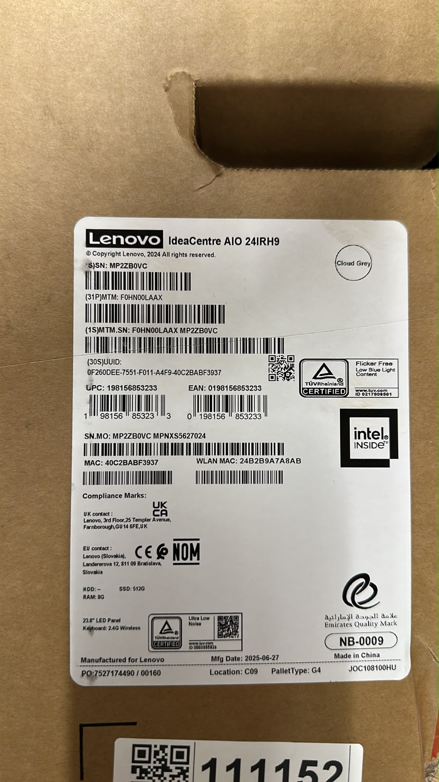جهاز لينوفو IdeaCentre 24IRH9 المتكامل - (LAAX) بمعالج i7-13620H، وذاكرة وصول عشوائي 8 جيجابايت، وقرص تخزين SSD بسعة 512 جيجابايت، وبطاقة رسومات Intel® UHD، وشاشة IPS مقاس 24 بوصة، ولون رمادي سحابي.