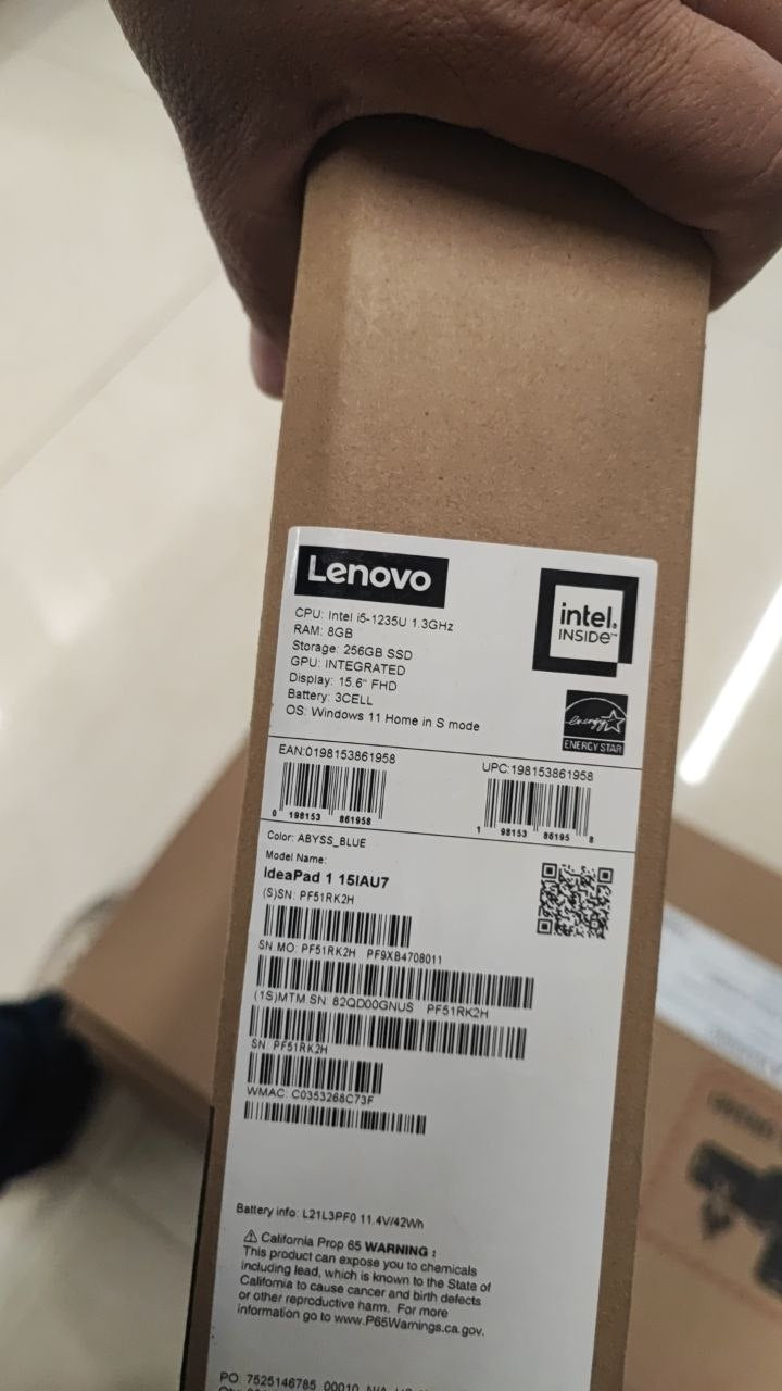 Lenovo IdeaPad 1 15IAU7 - (GNUS) Intel Core i5-1235U, RAM 8GB, SSD 256GB, Intel UHD Graphics, 15.6 Inch FHD, Abyss Blue