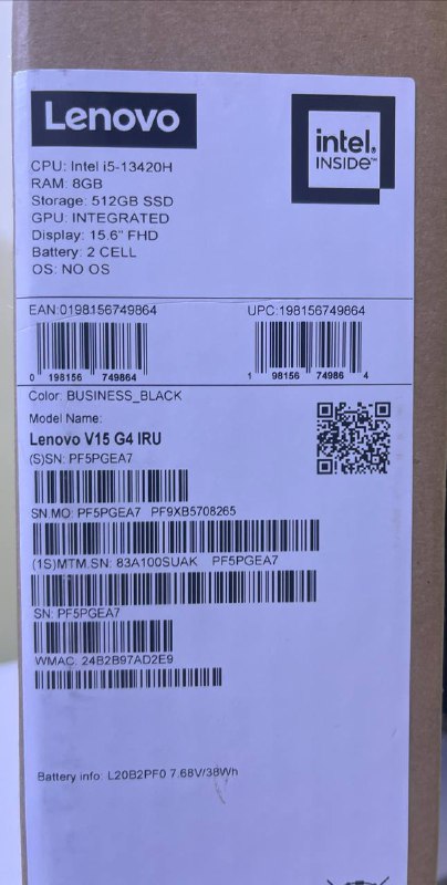 لينوفو V15 G4 IRU - SUAK، معالج Intel Core i5-13420H، ذاكرة وصول عشوائي 8 جيجابايت، قرص SSD NVMe بسعة 512 جيجابايت، معالج رسومات Intel UHD، شاشة 15.6 بوصة FHD، لون أسود أنيق