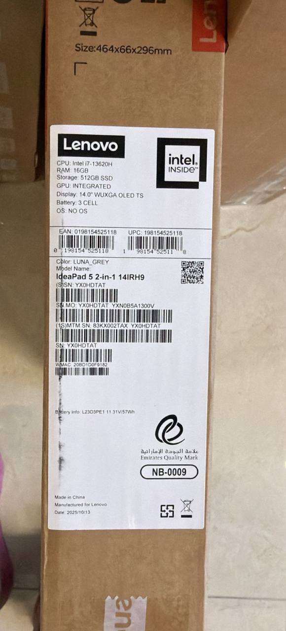 لينوفو آيديا باد 5 2 في 1 14IRH9 (2TAX)، معالج إنتل كور i7-13620H، ذاكرة وصول عشوائي 16 جيجابايت، قرص صلب SSD بسعة 512 جيجابايت، معالج رسومات إنتل® UHD، شاشة لمس OLED مقاس 14 بوصة بدقة WUXGA، لون أخضر قمري