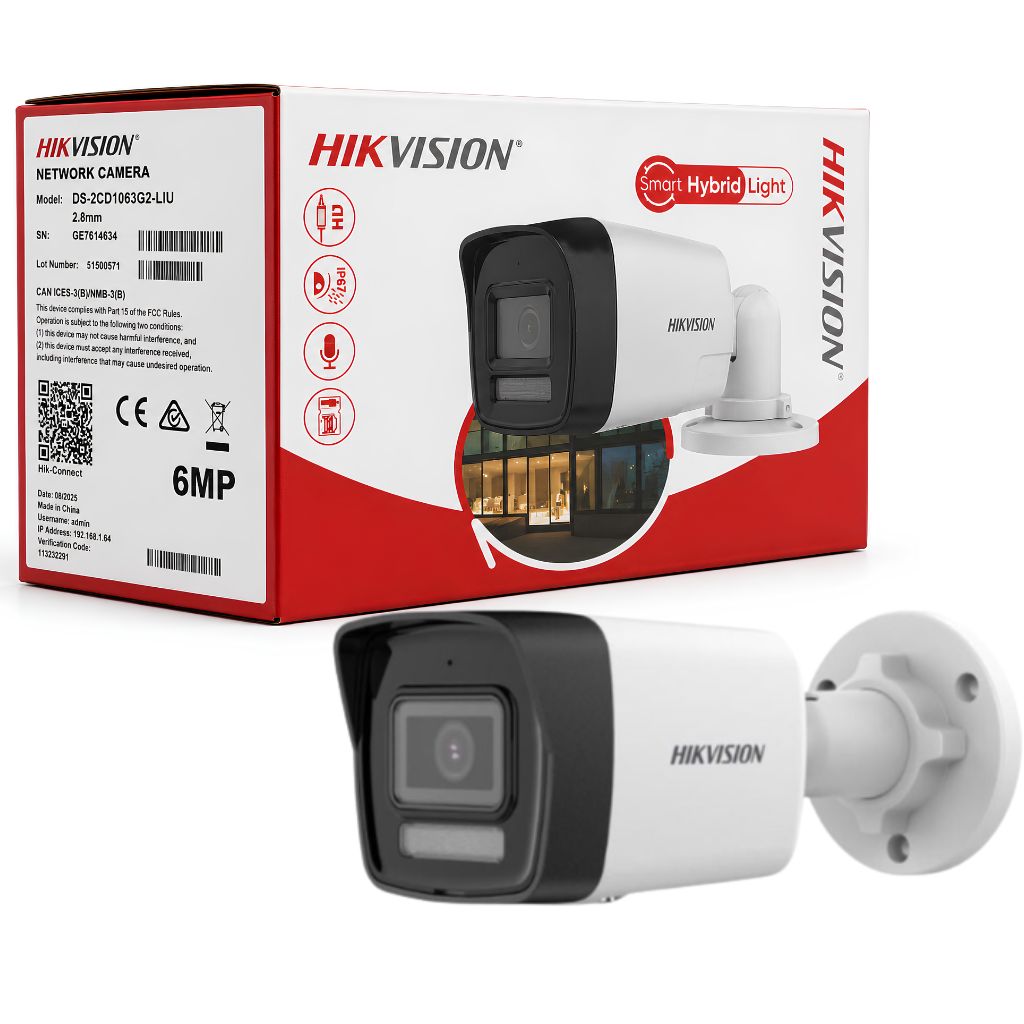 HIKVISION 6MP (IP) 1080 DS-2CD1063G2-LIU صوت 2.8 ملم للاستخدام الخارجي