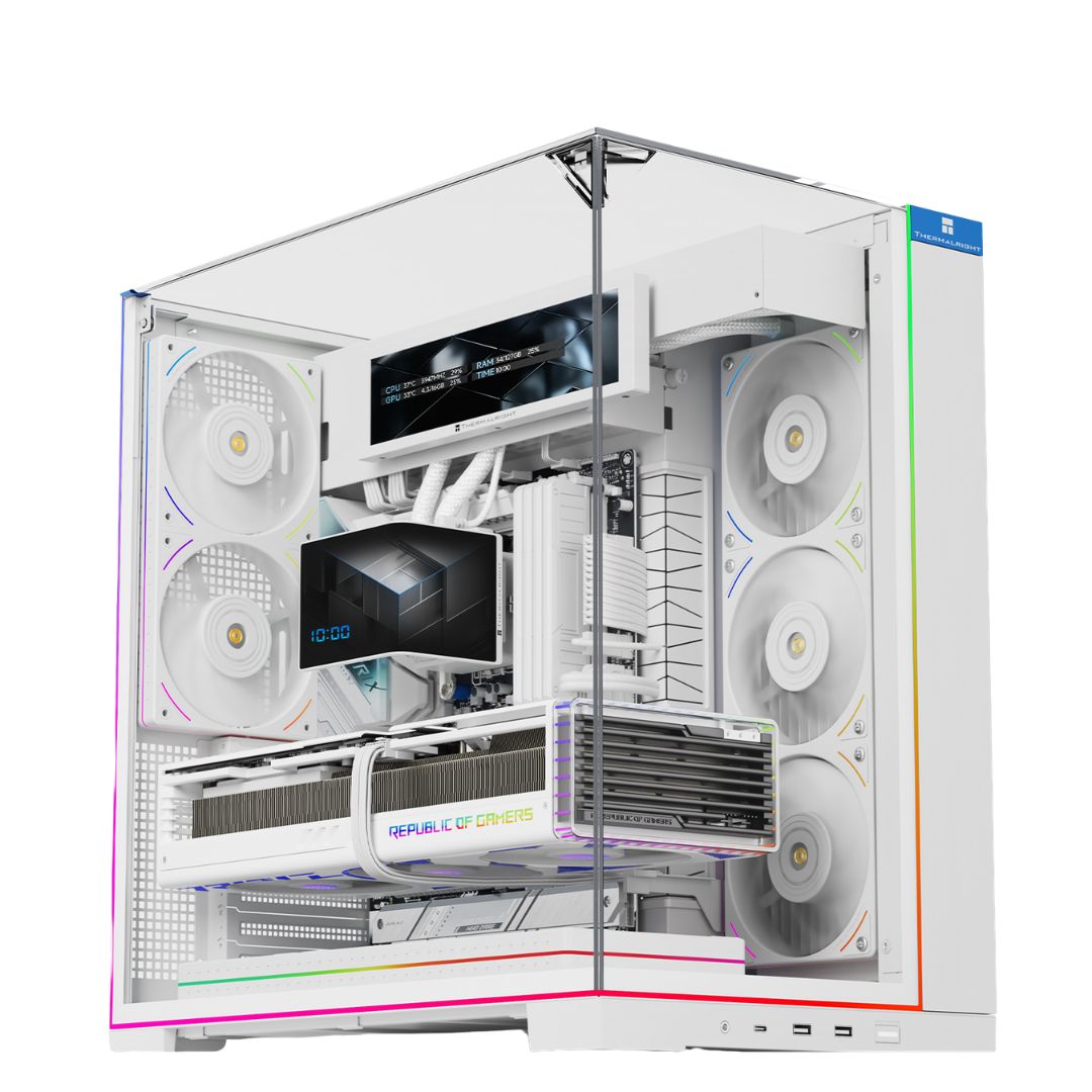 صندوق كمبيوتر ATX من ثيرمالرايت TR-A70 VISION بخمس مراوح وشاشة LCD - أسود