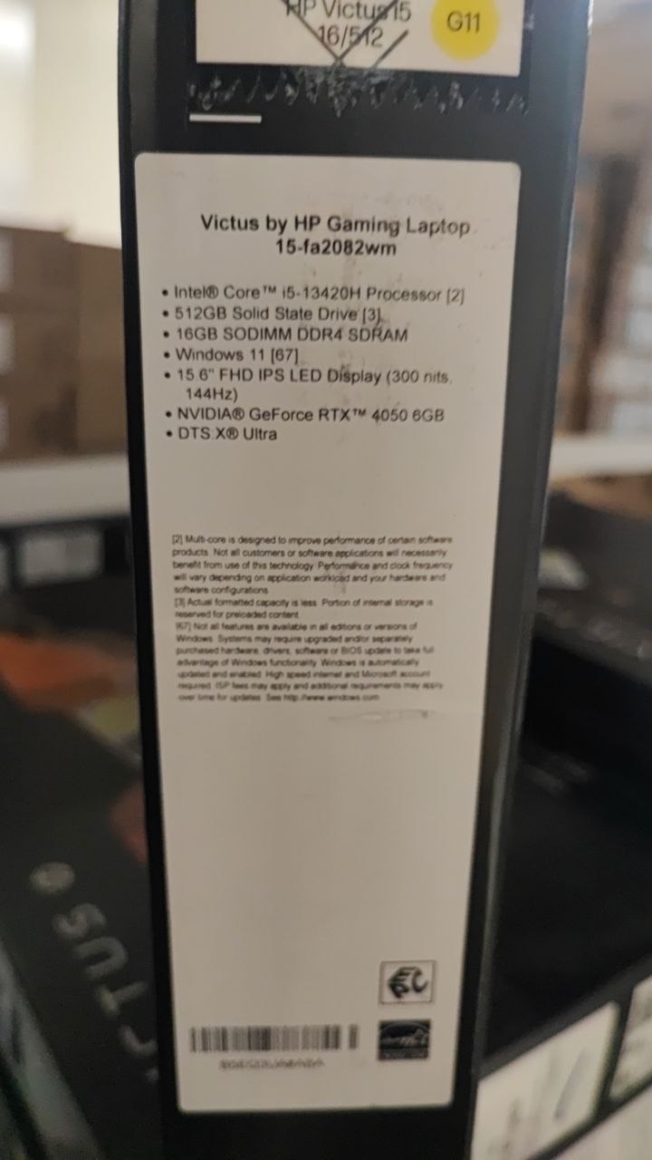HP فيكتس 15-fa2082wm، معالج Intel Core i5-13420H، ذاكرة وصول عشوائي 16 جيجابايت، قرص صلب 512 جيجابايت SSD، بطاقة رسومات NVIDIA RTX 4050 6 جيجابايت، شاشة 15.6 بوصة عالية الدقة 144 هرتز، أسود